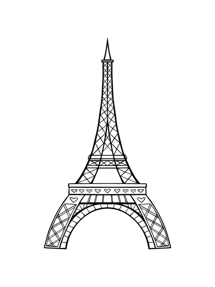 Vector Eiffel tower isolated on a white background. Hand drawing.