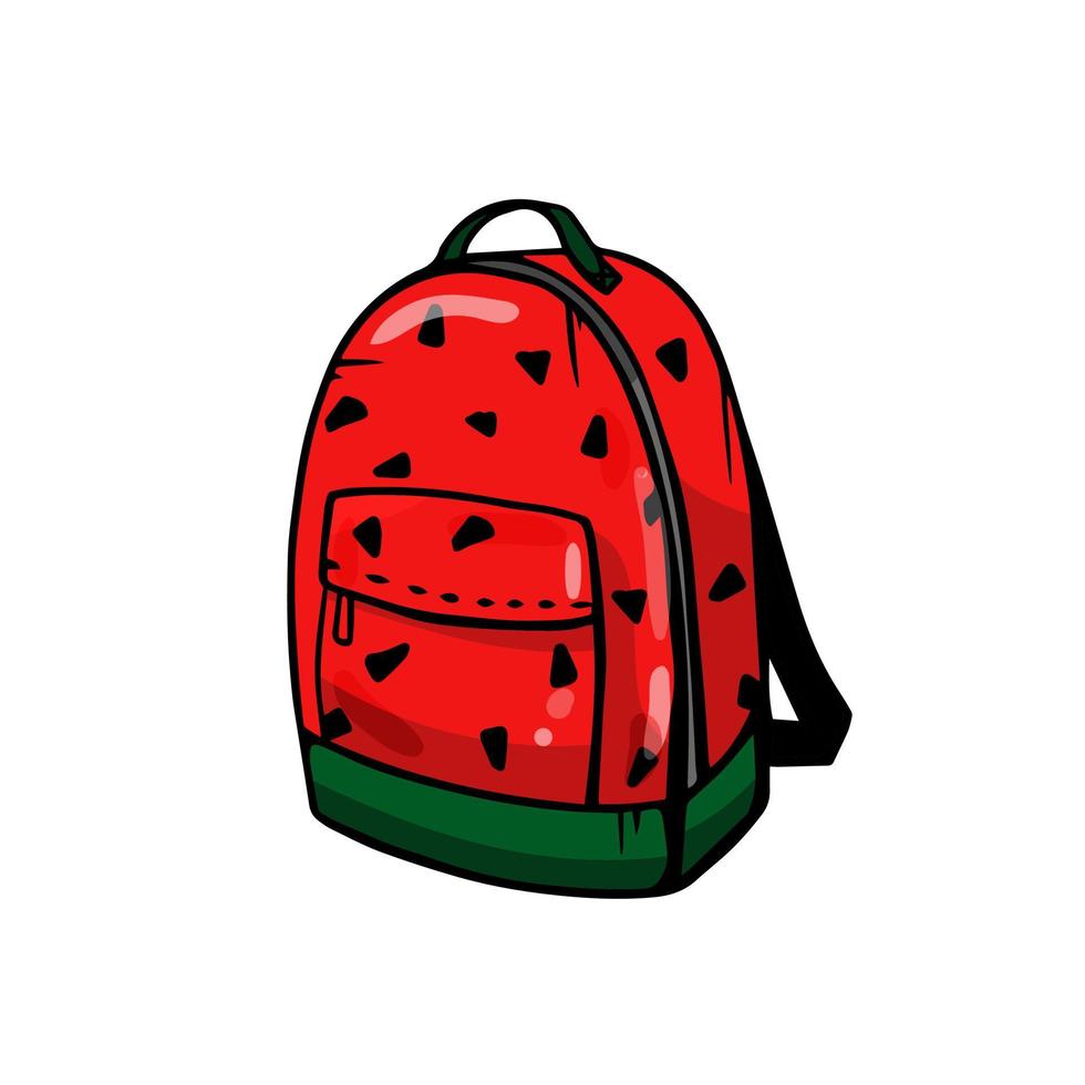 Colorful backpack with watermelon print on an isolated background. Hand drawing. Vector. vector