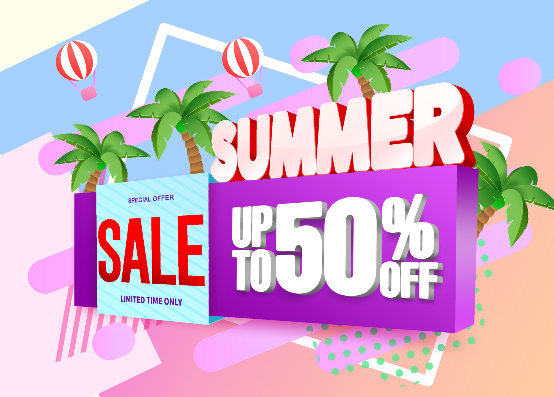 Summer sale 3d vector banner design. Summer special offer sale with text in 3d signage element
