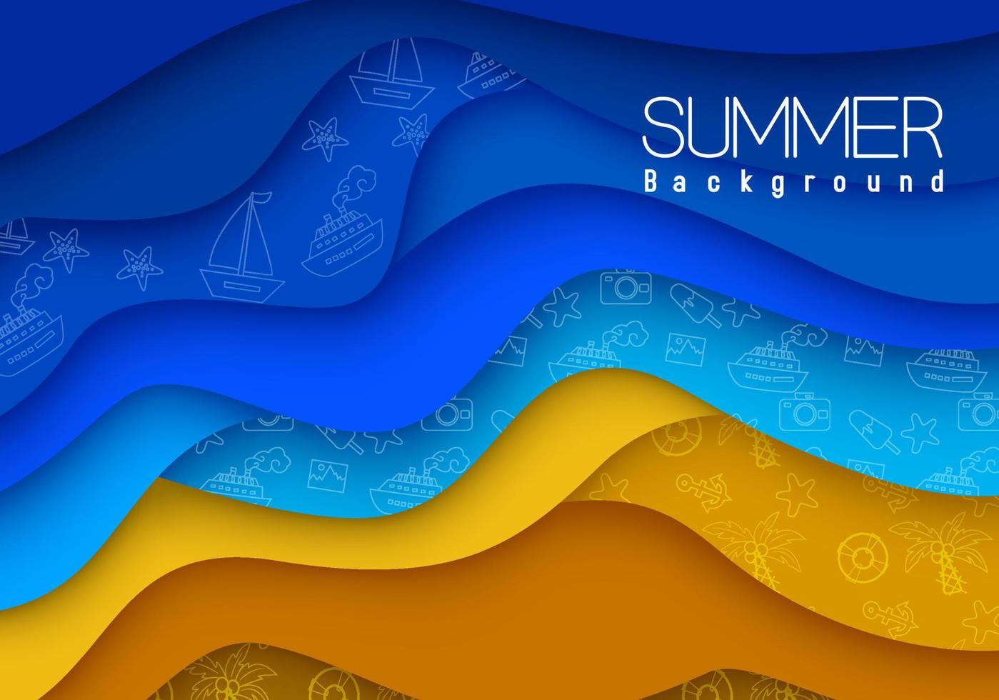 Summer vector abstract background design. Summer background text with sea water waves in paper cut shape background for tropical season creative decoration. Vector illustration