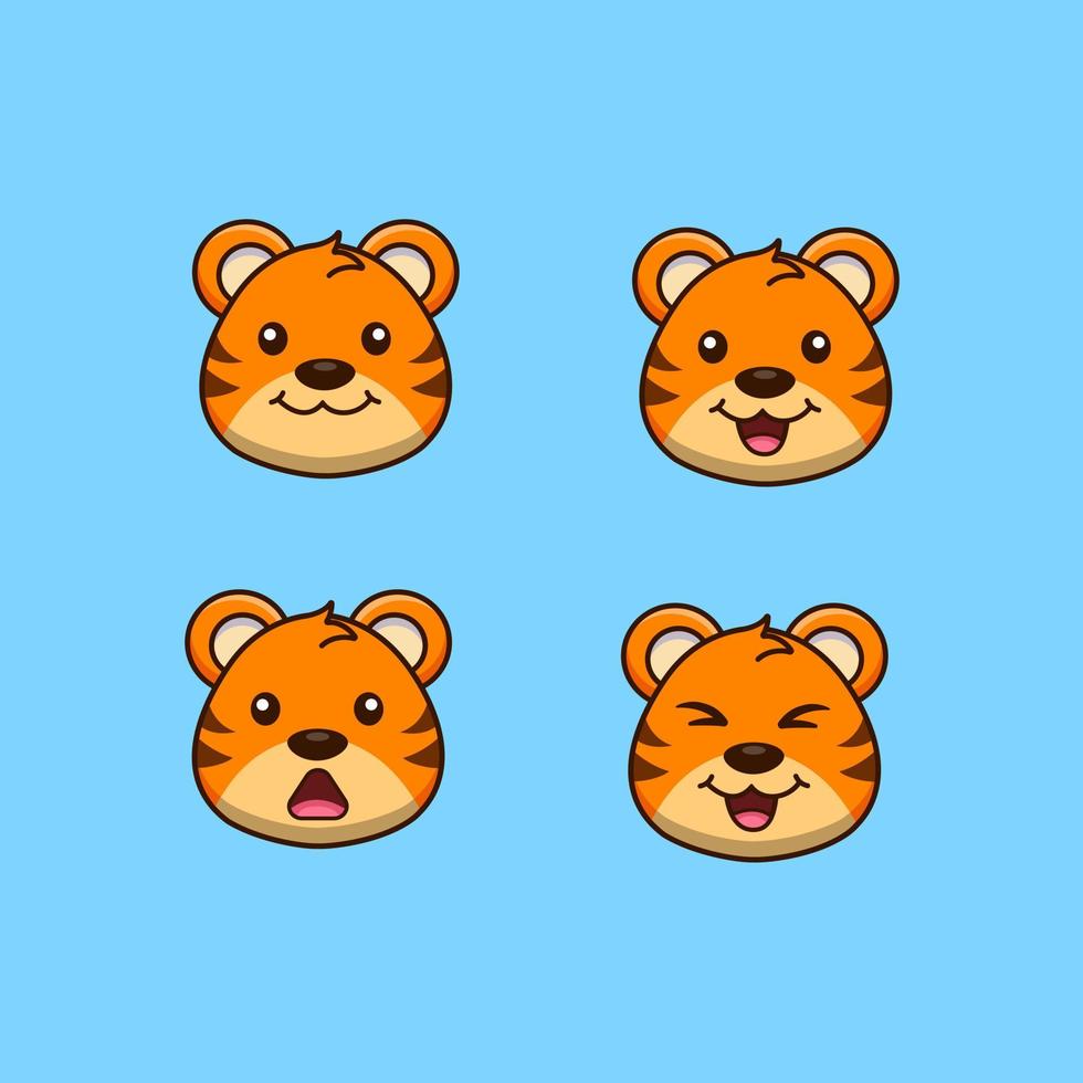 Set of cute tiger faces. Vector illustration