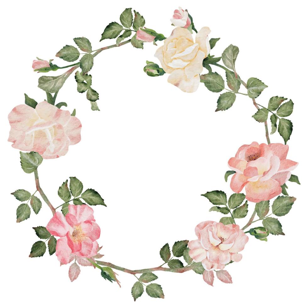 watercolor blooming rose branch flower bouquet wreath frame clipart vector