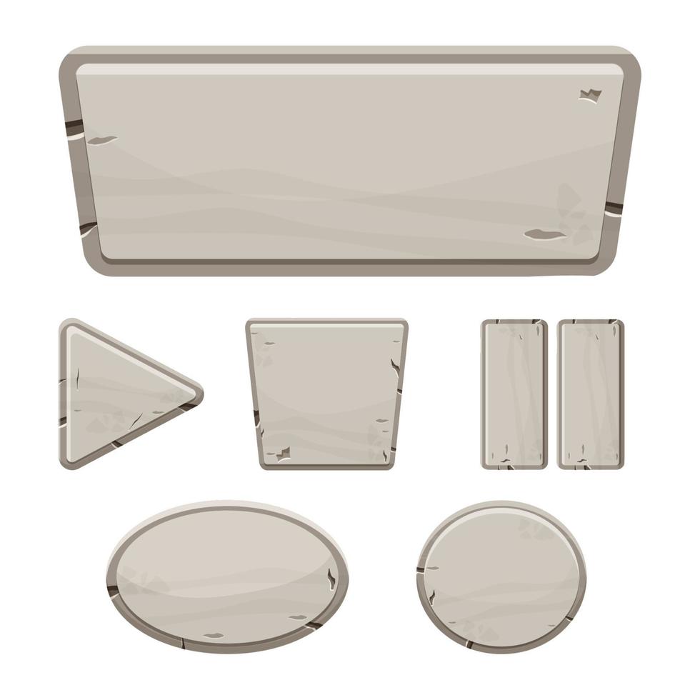 colección de botones de piedra, conjunto de activos de roca en estilo de dibujos animados aislado sobre fondo blanco. interfaz de juego de interfaz de usuario de objetos detallados minerales, panel de aplicaciones. ilustración vectorial vector