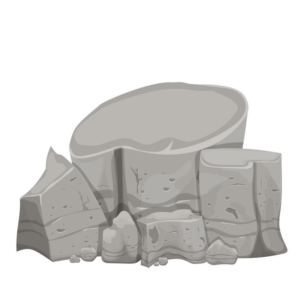 pila de piedra, construcción de roca pesada en estilo de dibujos animados aislado sobre fondo blanco. dibujo detallado de minerales, textura antigua, decoración de rocas. ilustración vectorial vector