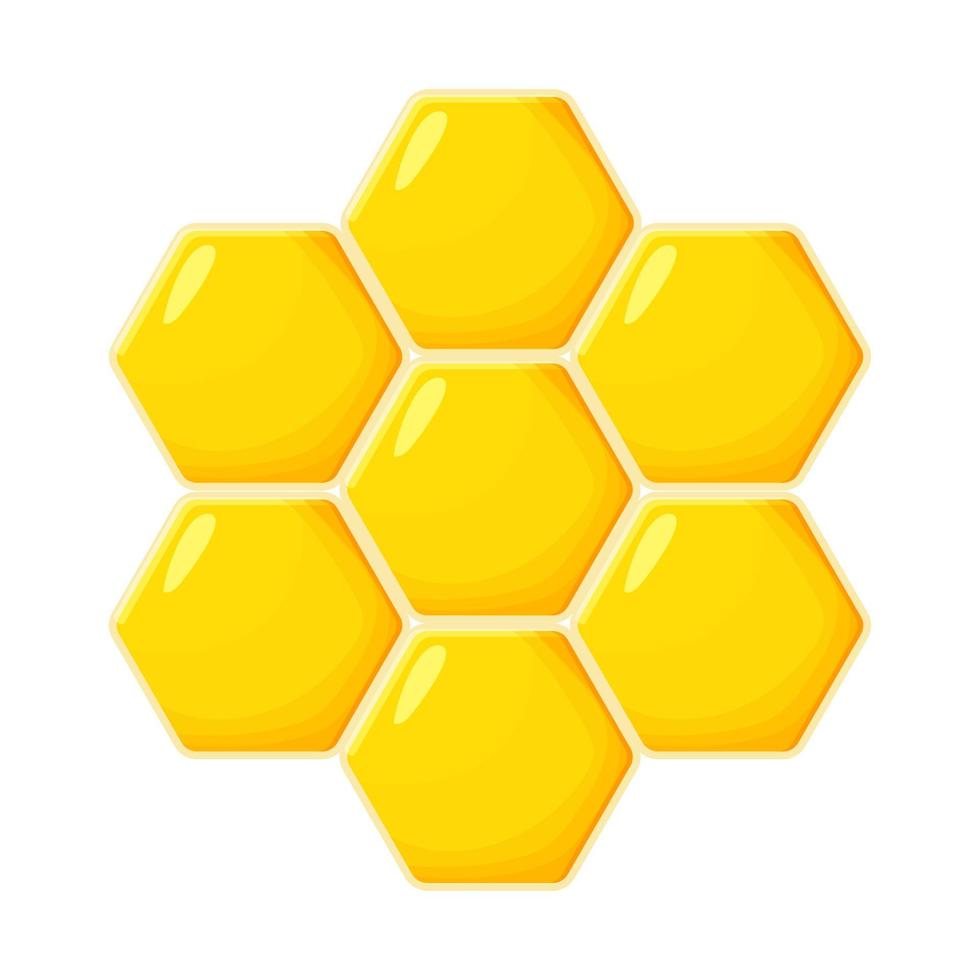 Honeycomb hexagon shape in cartoon style, propolis isolated on white background. Yellow bee hive, sweet wax, beekeeping element. . Vector illustration