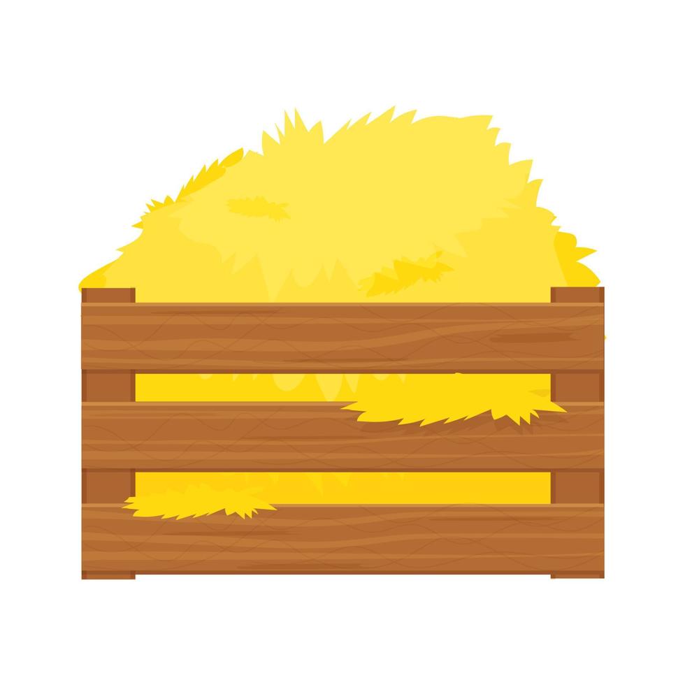 fardo de heno, pajar en caja de madera en estilo de dibujos animados aislado en ilustración de vector de stock de fondo blanco. cosecha, agricultura rural, ganadería. . ilustración vectorial