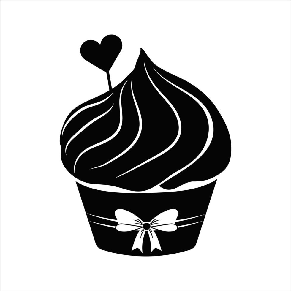 silueta de cupcake, objeto de arte lineal, imágenes prediseñadas publicitarias aisladas en fondo blanco. postre dulce, celebración de san valentín. diseño creativo. ilustración vectorial vector