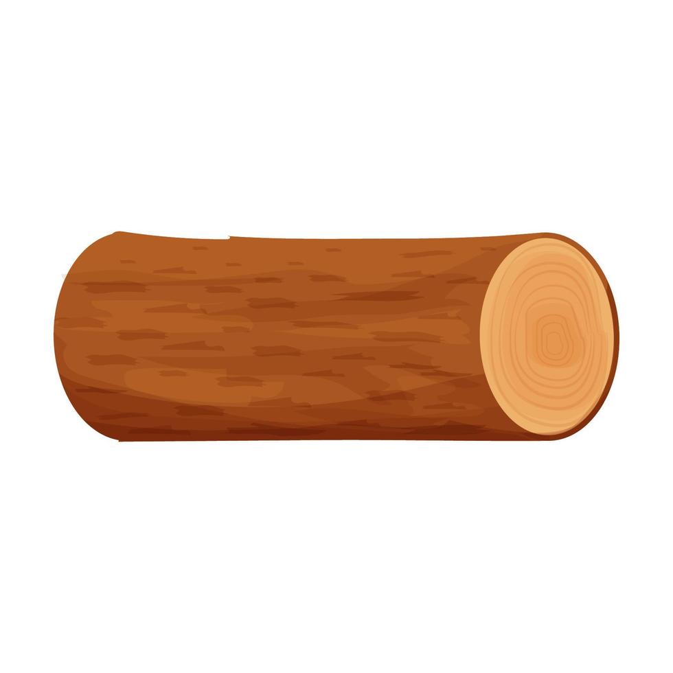 Tree log, wooden material in flat cartoon style isolated on white background. Textured detailed clipart, boulder. Cutting part, section. Vector illustration