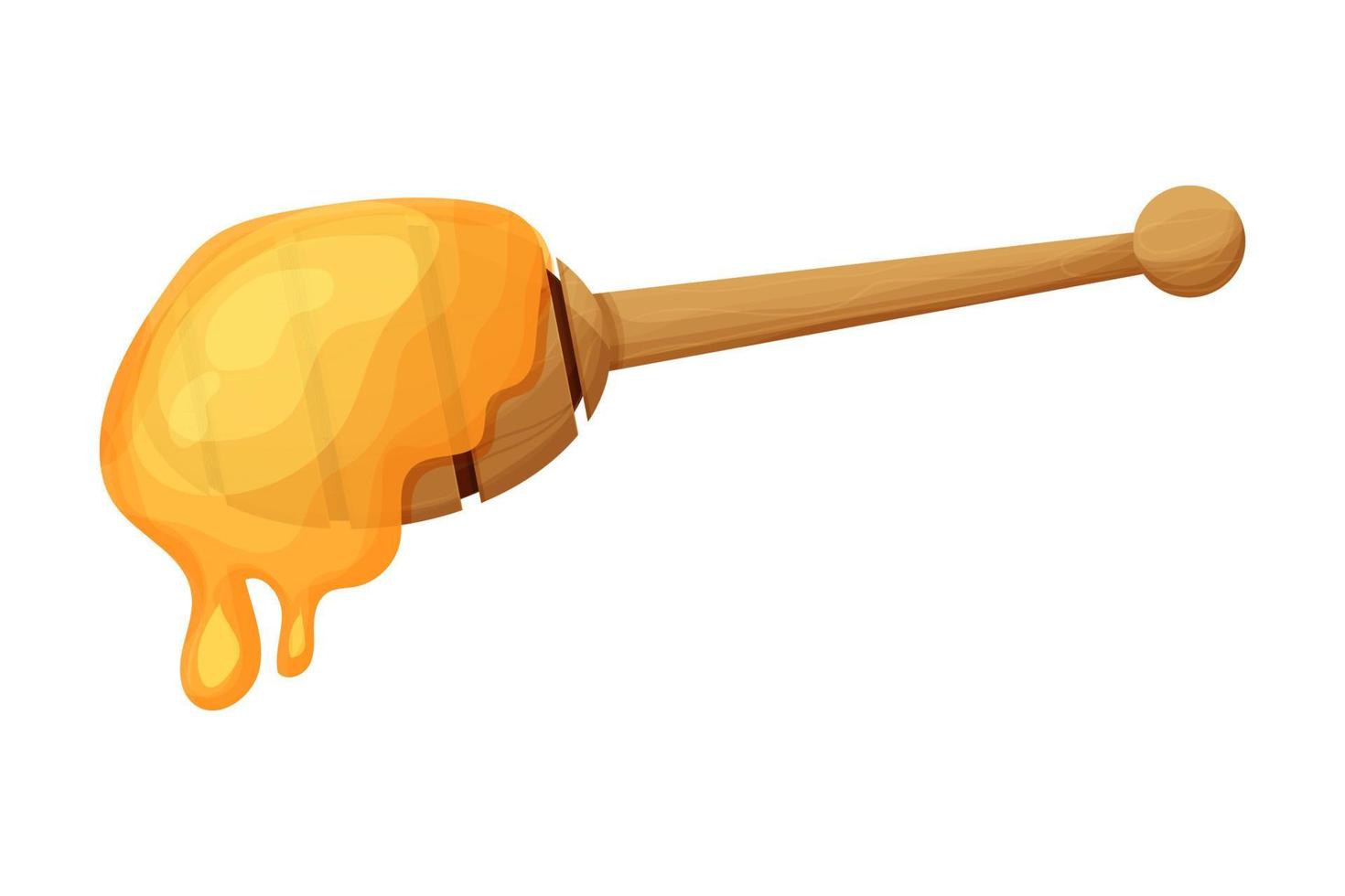 cazo de miel de madera, cuchara en estilo de dibujos animados aislado sobre fondo blanco. alimento orgánico, natural, ingrediente. producto apícola. ilustración vectorial vector
