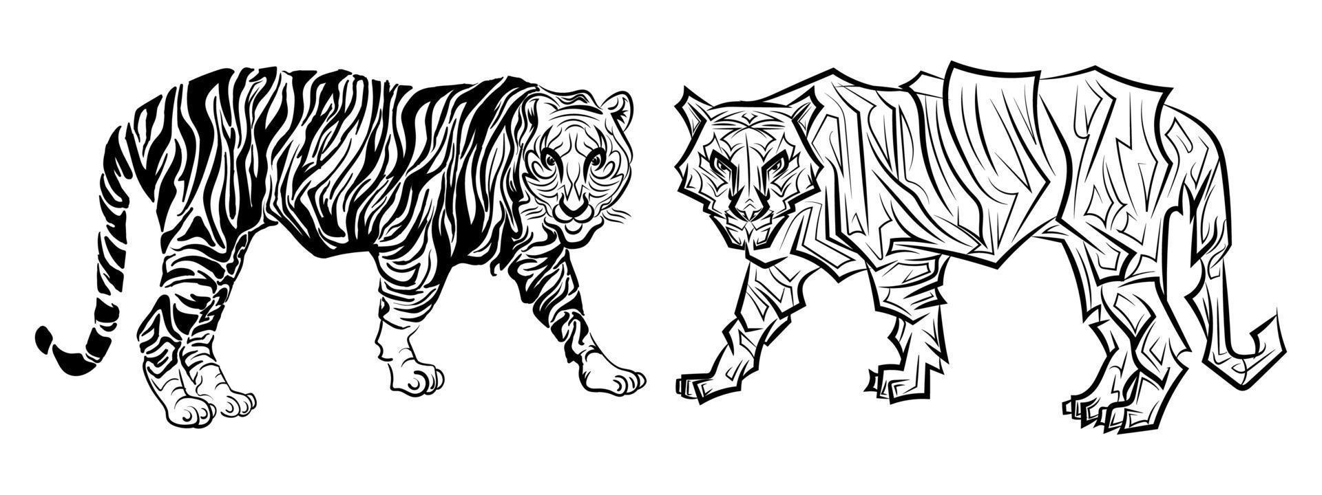 Tiger abstract design black white vector illustration