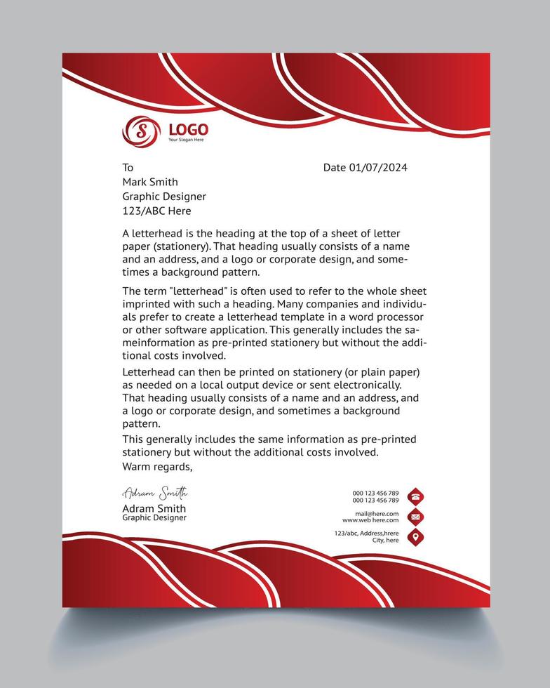 Red Waves Letterhead Template Free Vector