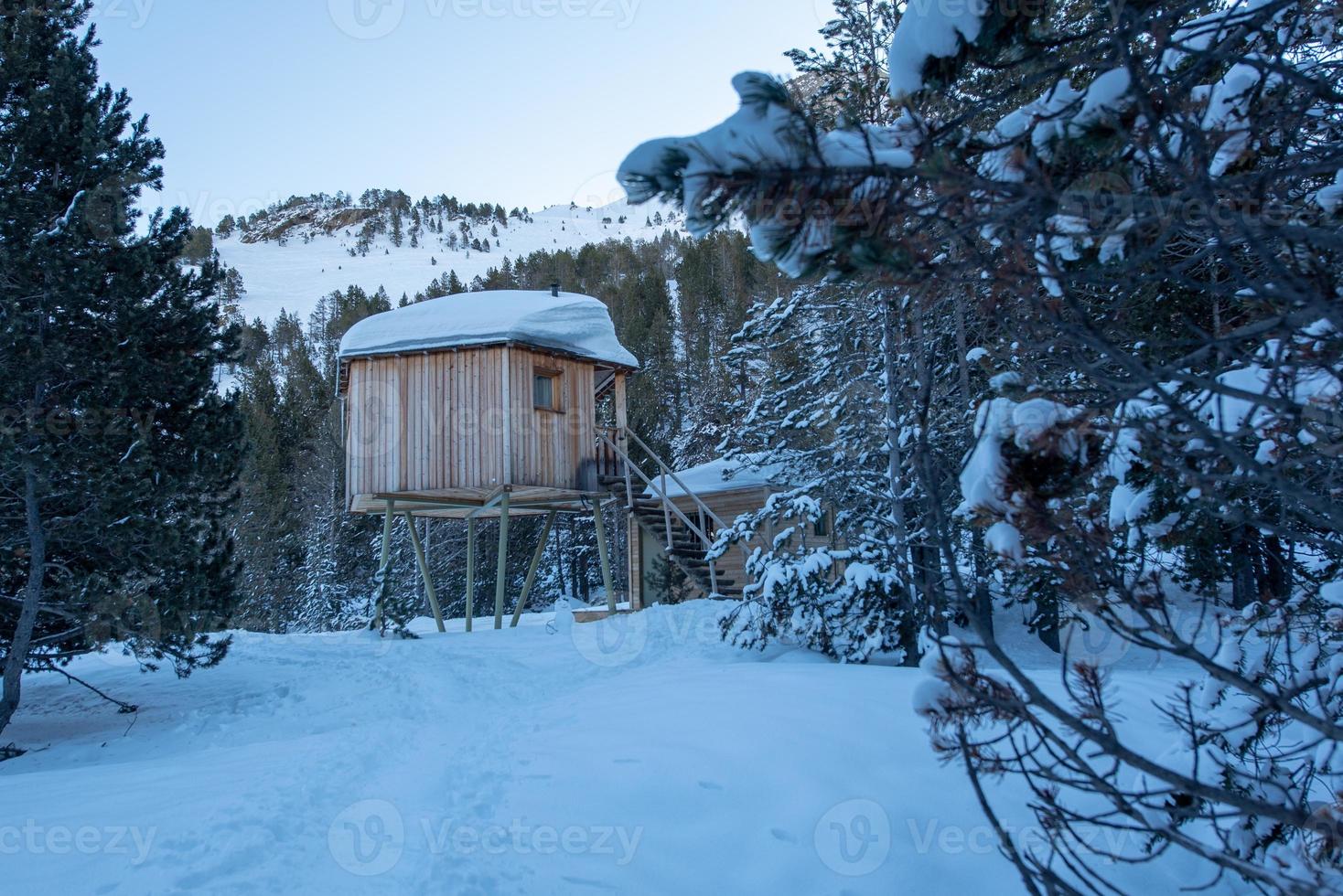 Rustic cabin in the mountains of the Pyrenees in the inerno of 2022 photo