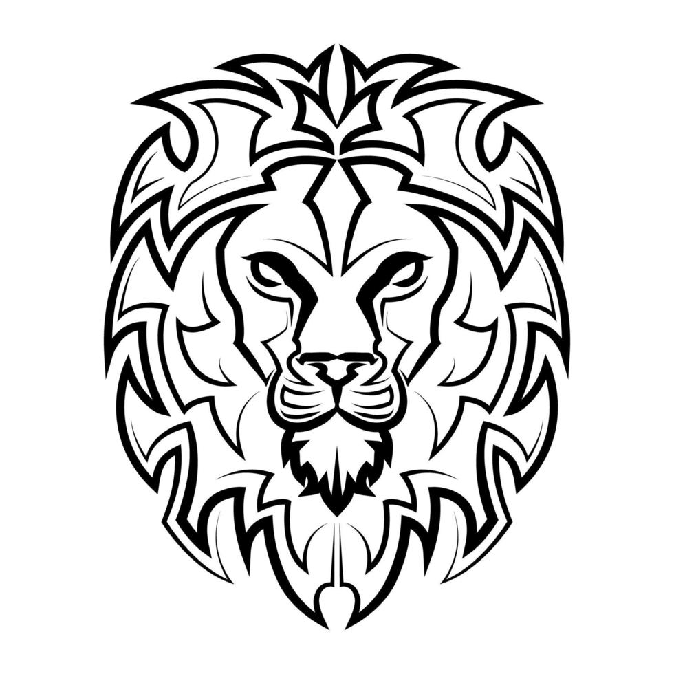 arte lineal en blanco y negro del frente de la cabeza de león es signo de leo zodiaco buen uso del símbolo icono de mascota avatar tatuaje diseño de camiseta logo o cualquier diseño vector