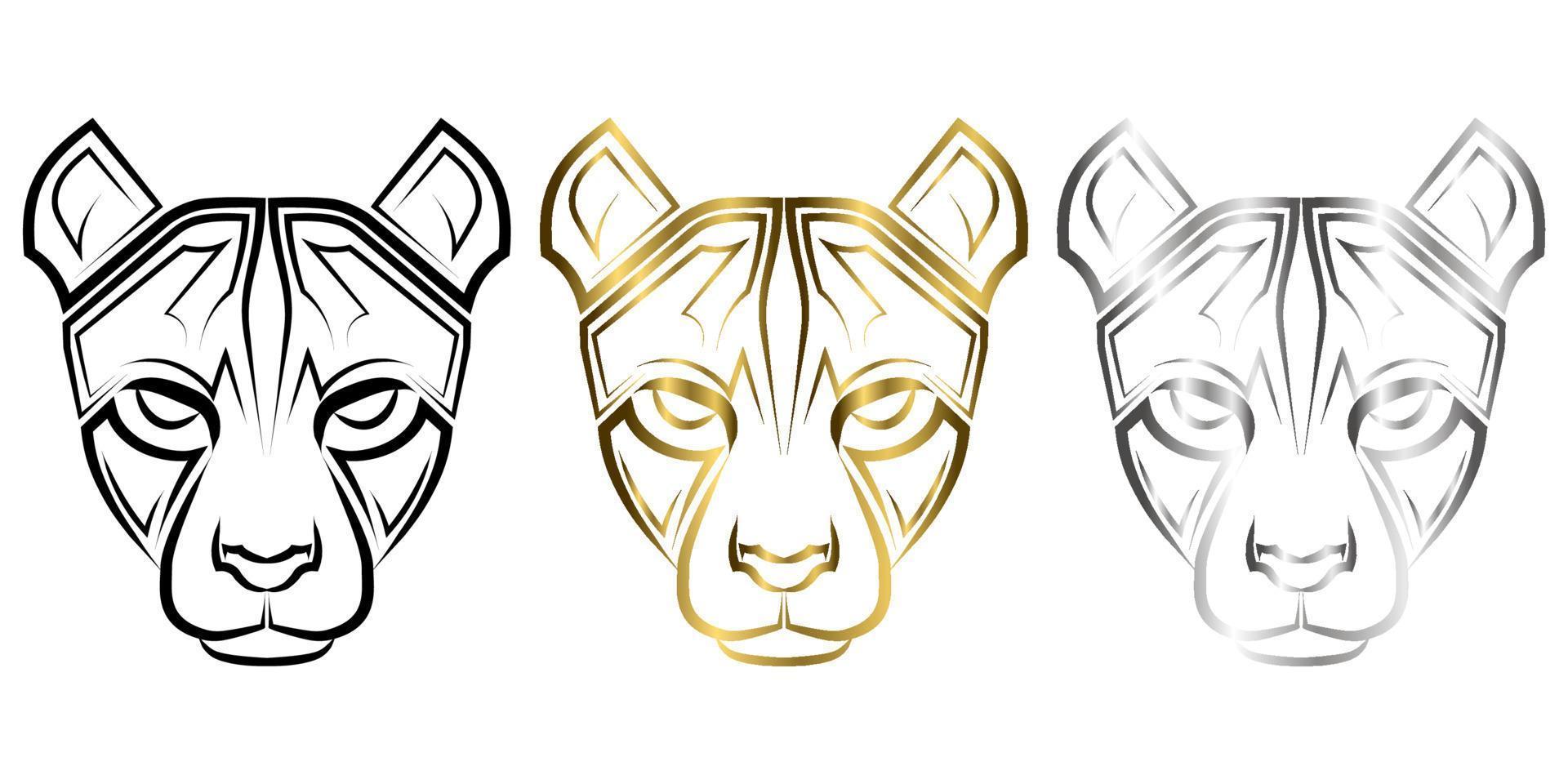 arte de línea de tres colores negro dorado y plateado de cabeza de guepardo buen uso para símbolo mascota icono avatar tatuaje camiseta diseño logotipo o cualquier diseño que desee vector