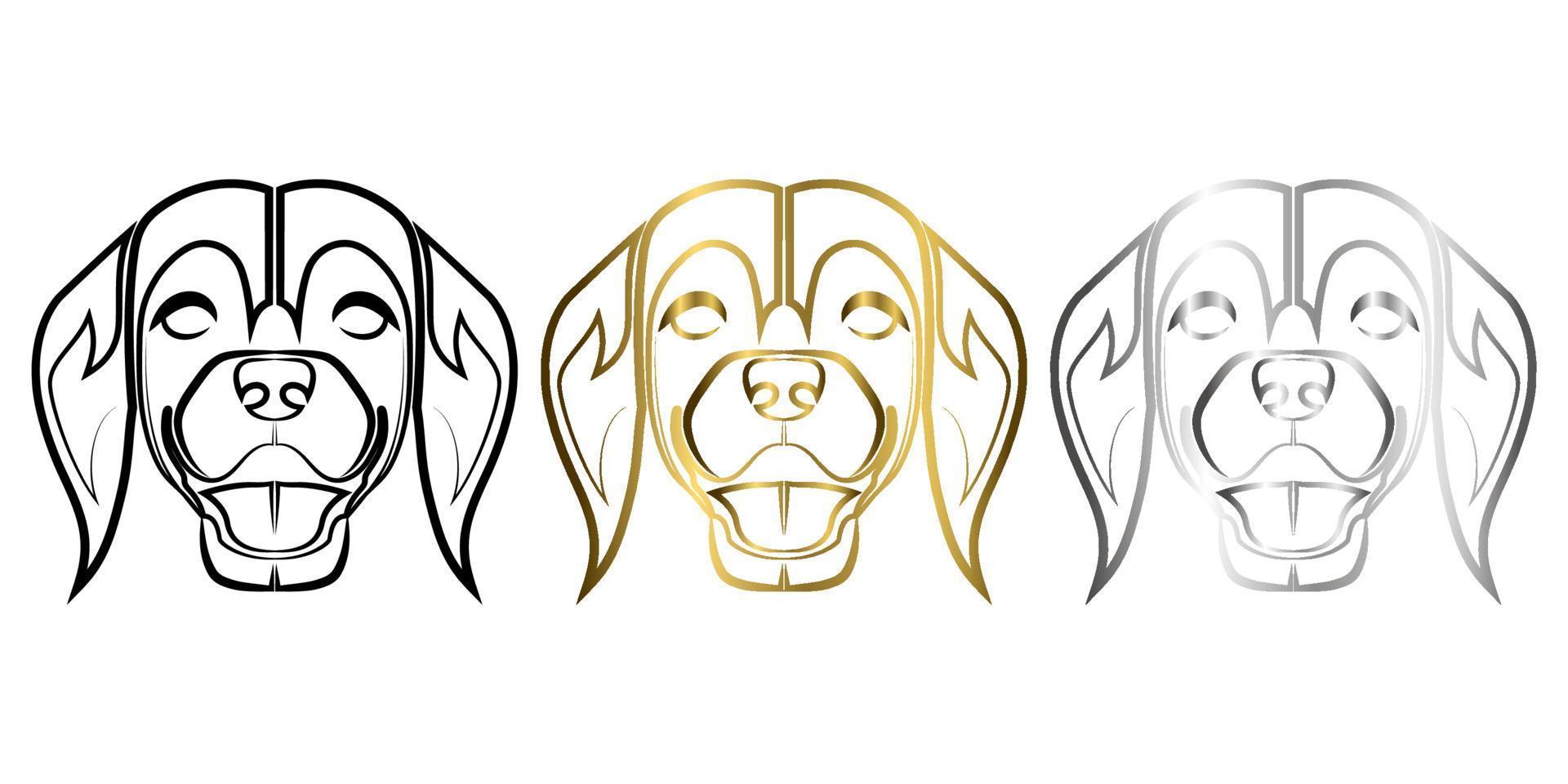 Three color black gold and silver line art of the front of the beagle dog head Good use for symbol mascot icon avatar tattoo T Shirt design logo or any design vector