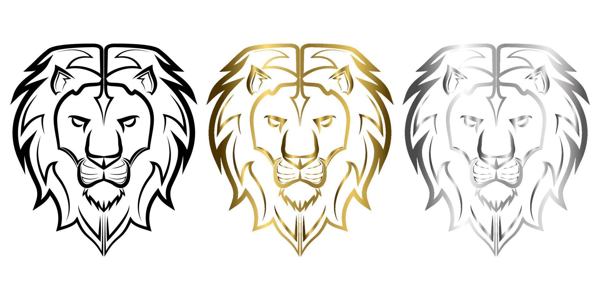 Three color black gold and silver line art of the front of the lion head It is sign of leo zodiac Good use for symbol mascot icon avatar tattoo T Shirt design logo or any design vector