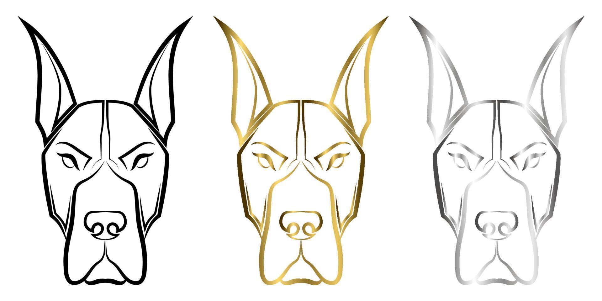 Three color black gold and silver line art of Great Dane dog head Good use for symbol mascot icon avatar tattoo T Shirt design logo or any design vector