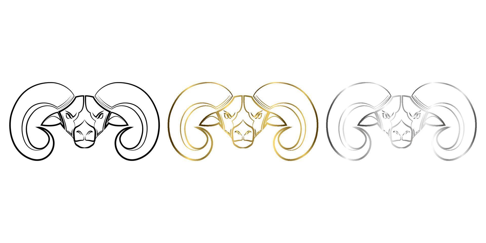 Three color black gold and silver line art of big horn sheep head Good use for symbol mascot icon avatar tattoo T Shirt design logo or any design vector
