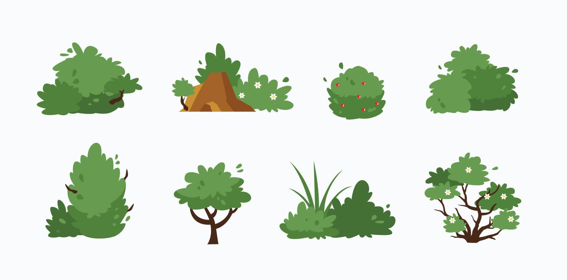 conjunto de iconos de paisaje de arbustos, ilustración vectorial, diseño plano. vector