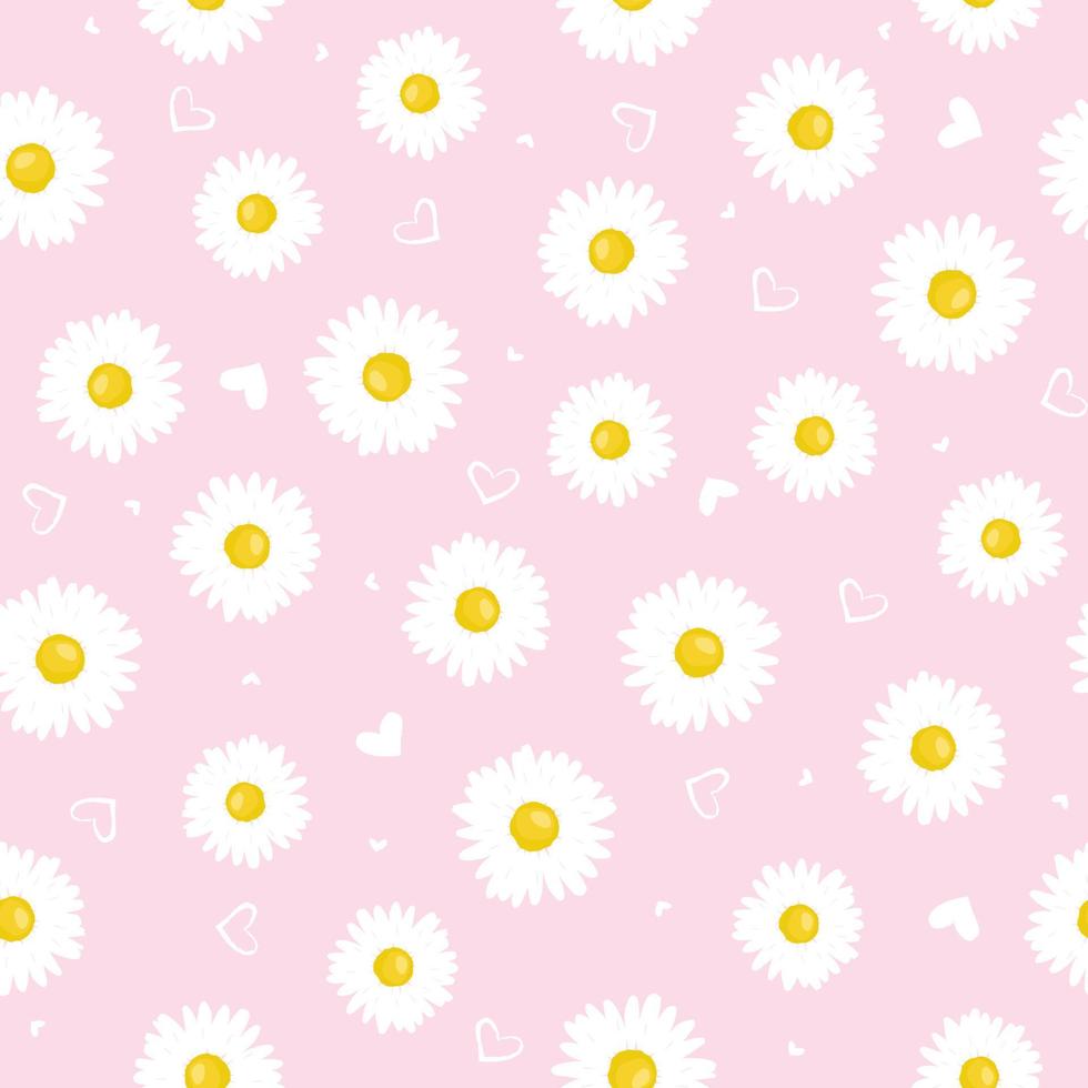 Chamomile flower with white hearts seamless pattern vector
