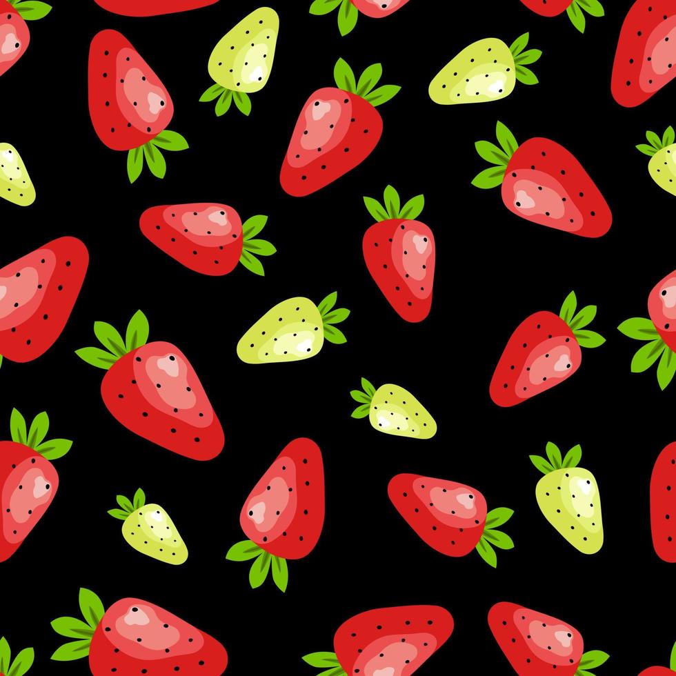 Vector cartoon seamless pattern with red and green strawberry for web, print, cloth texture or wallpaper