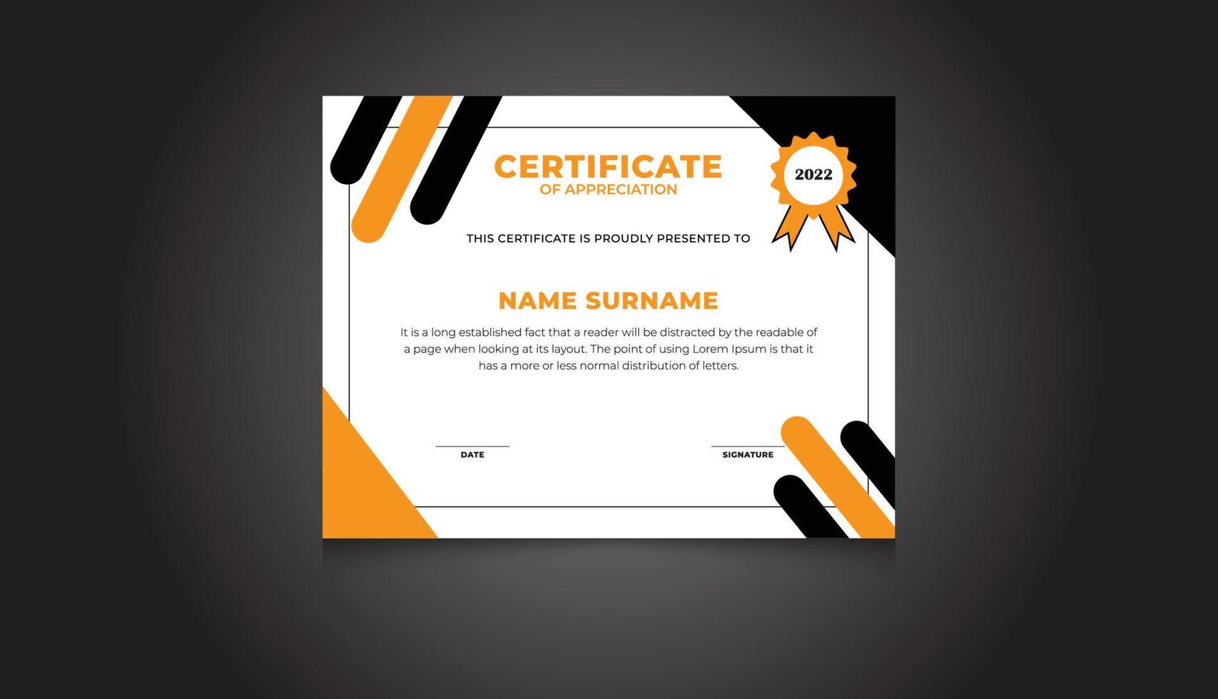 Creative Certificate Of Appreciation Template With border and simple badge free vector