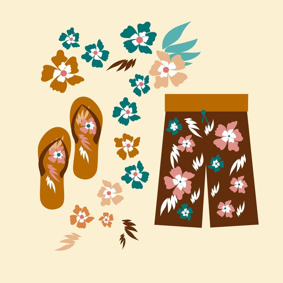 Hawaiian shirt man set. vector