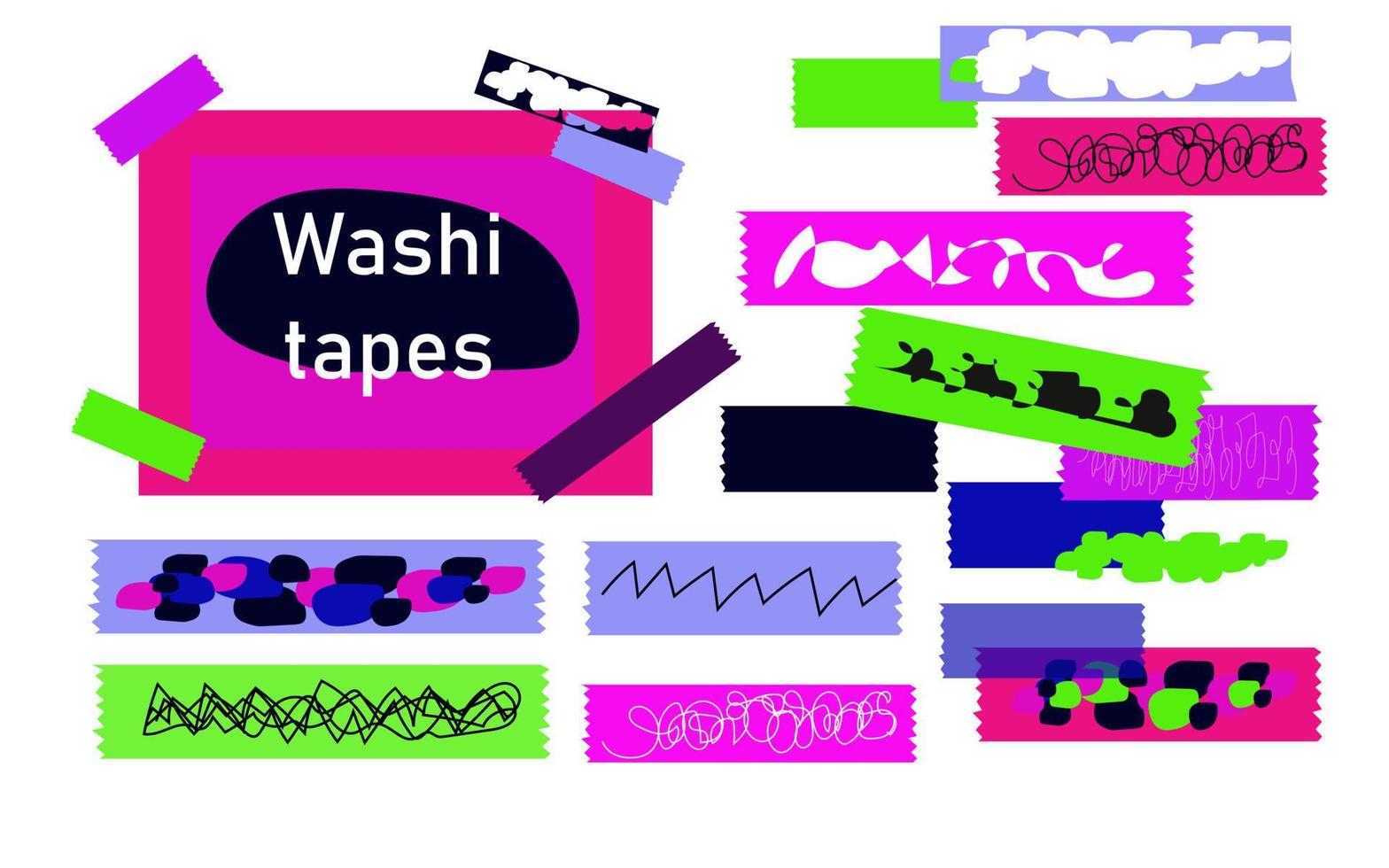 Washi tape set with different patterns, design. Scrapbooking collection, border banners isolated on white vector