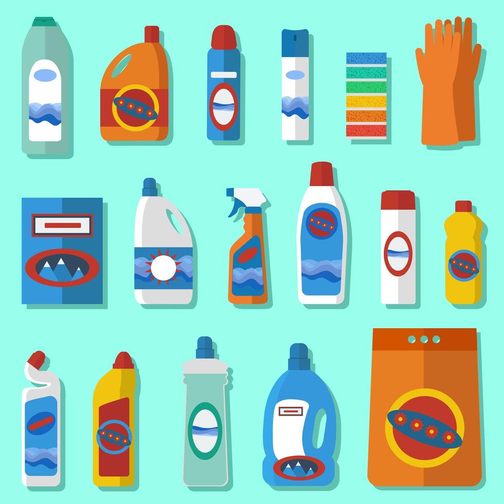 Household chemicals flat design set vector