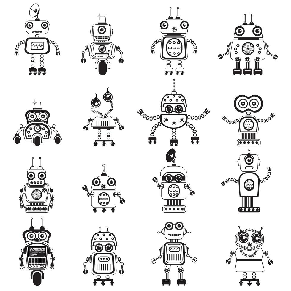 Vector robot silhouettes set.