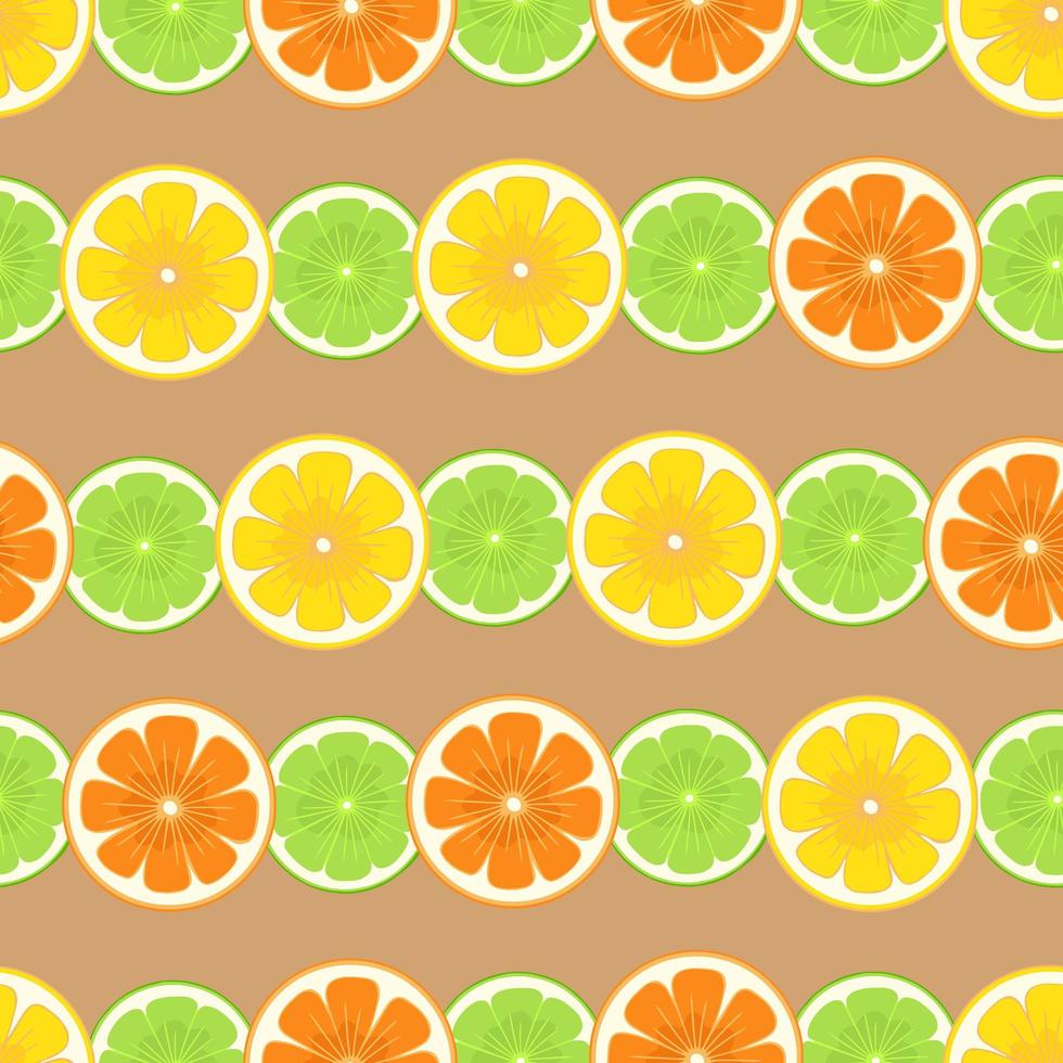 Seamless pattern with different slice citruses grapefruit, lemon, lime, orange. vector