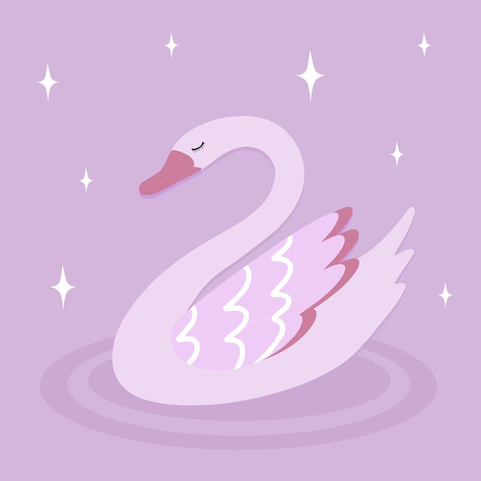 cisne sobre fondo rosa con estrellas. ilustración para impresión, fondos, cubiertas, empaques, tarjetas de felicitación, carteles, pegatinas, textiles y diseño de temporada. vector