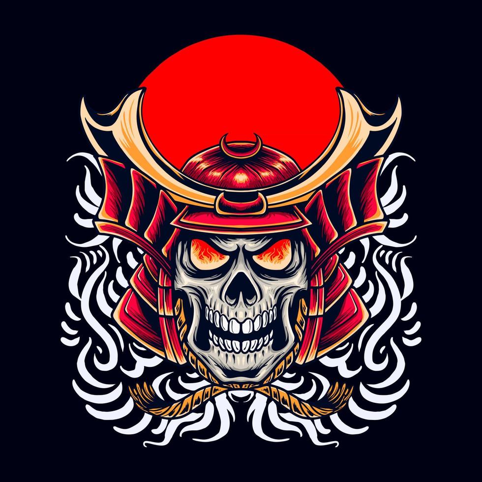 cráneo samurai ilustración vectorial diseño de camiseta vector