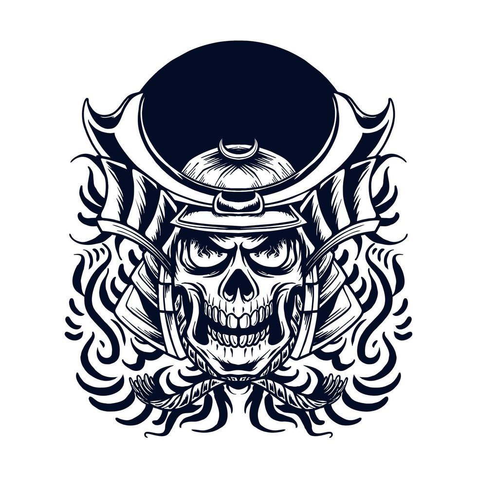 cráneo samurai ilustración vectorial diseño de camiseta vector