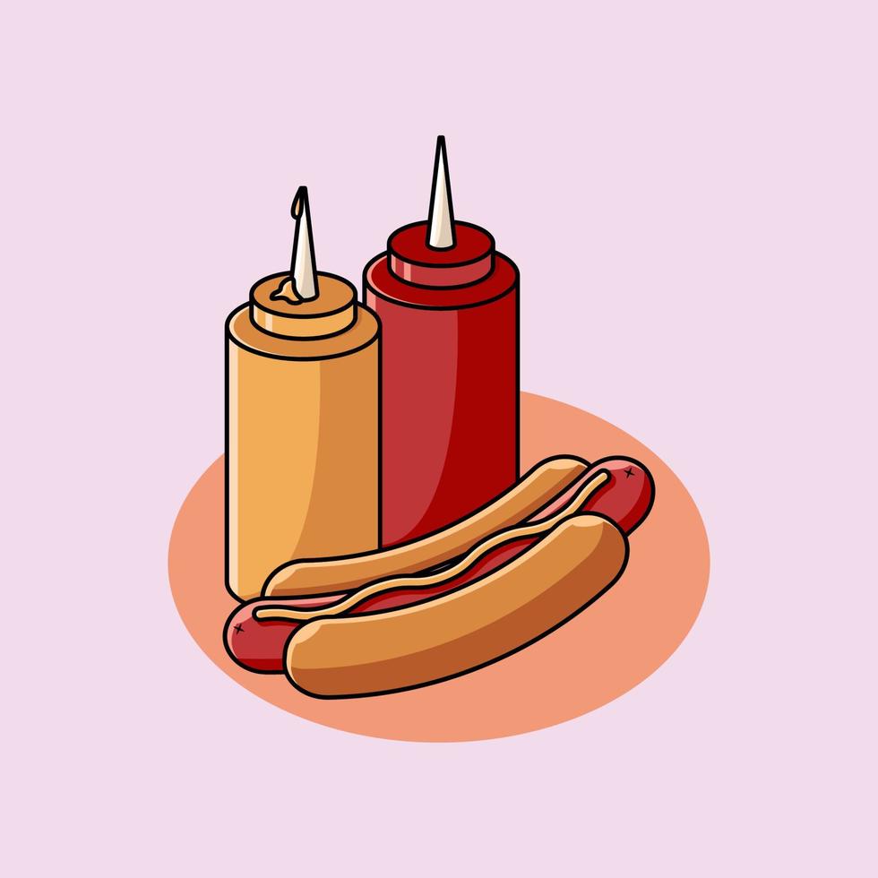 Hot dog and sauce bottle illustration vector