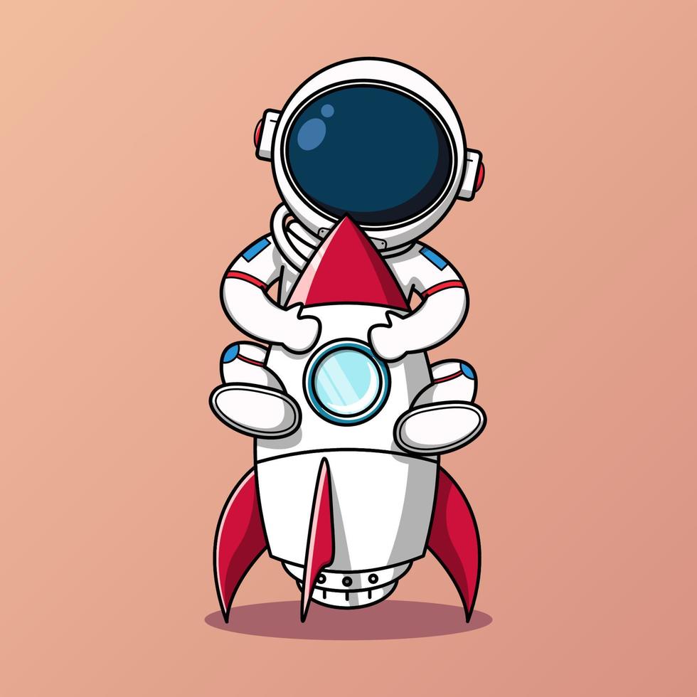 lindo astronauta abrazando cohete ilustración vector