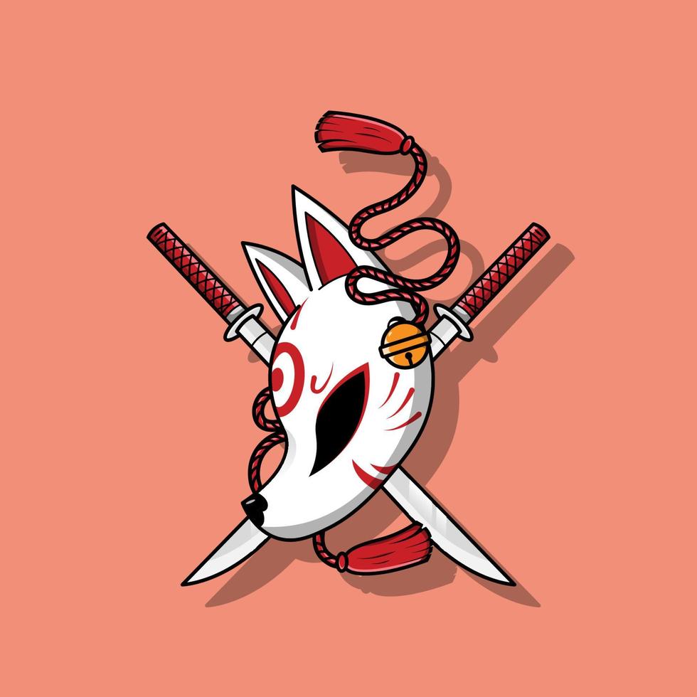 Japanese kitsune mask with katana sword, Vector illustration eps.10