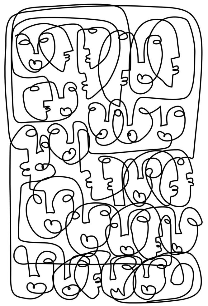 Seamless Lines Human Face Seamless hand drawn vector pattern with portrait in modern style.
