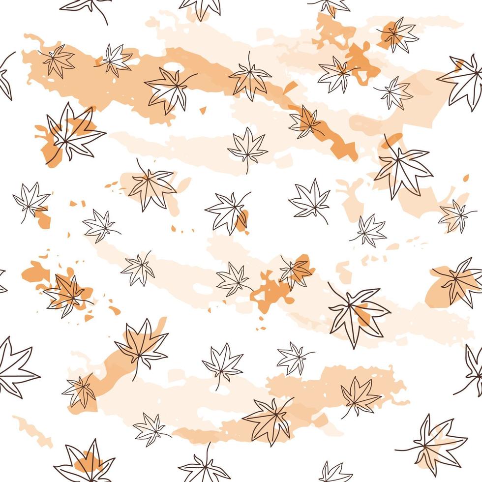 Hand-drawn floral background. Vector seamless pattern in doodle style. Maple leaves. Black outline on a white background. Ideal for fabric, home textiles.