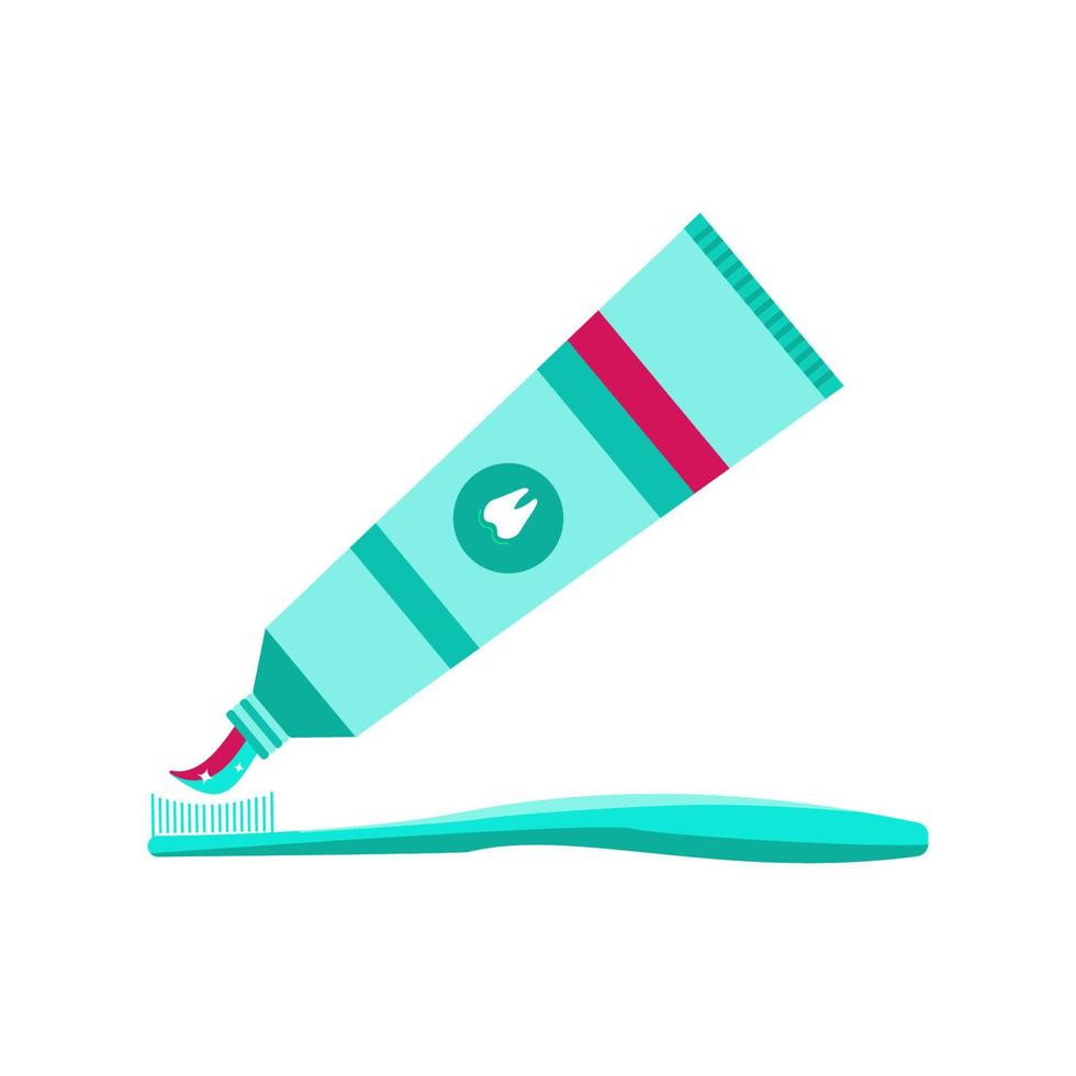 Toothbrush with toothpaste. Dental and gum hygiene. Care for the oral cavity. Vector illustration in a flat style isolated on a white background.