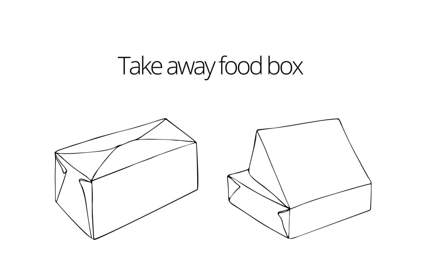 Take away. Packages for delivery. A set of two boxes. Sketch, hand drawn, vector isolated on a white background.