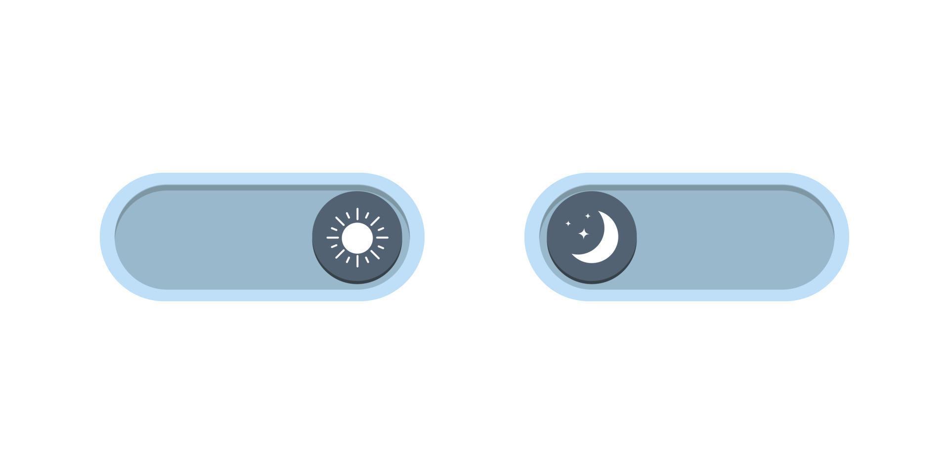 Buttons for switching day and night modes of the mobile device. Light and dark button. Day night switch. Mobile app interface design. Vector illustration.