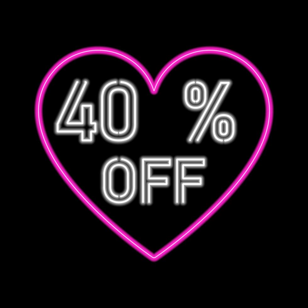 40 percent SALE glowing neon lamp sign. Vector illustration.