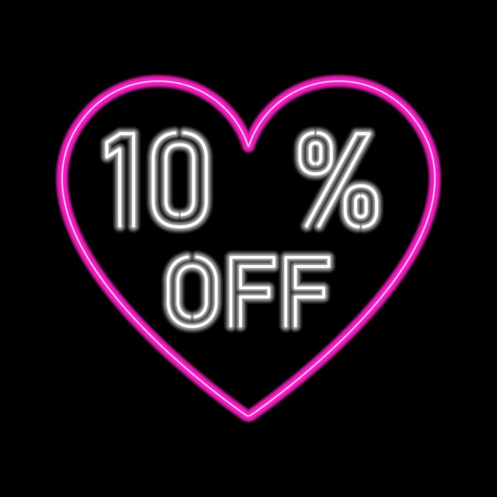 10 percent SALE glowing neon lamp sign. Vector illustration.