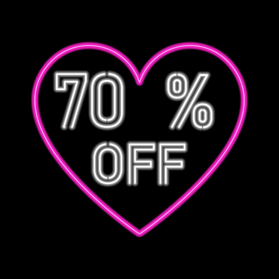 70 percent SALE glowing neon lamp sign. Vector illustration.