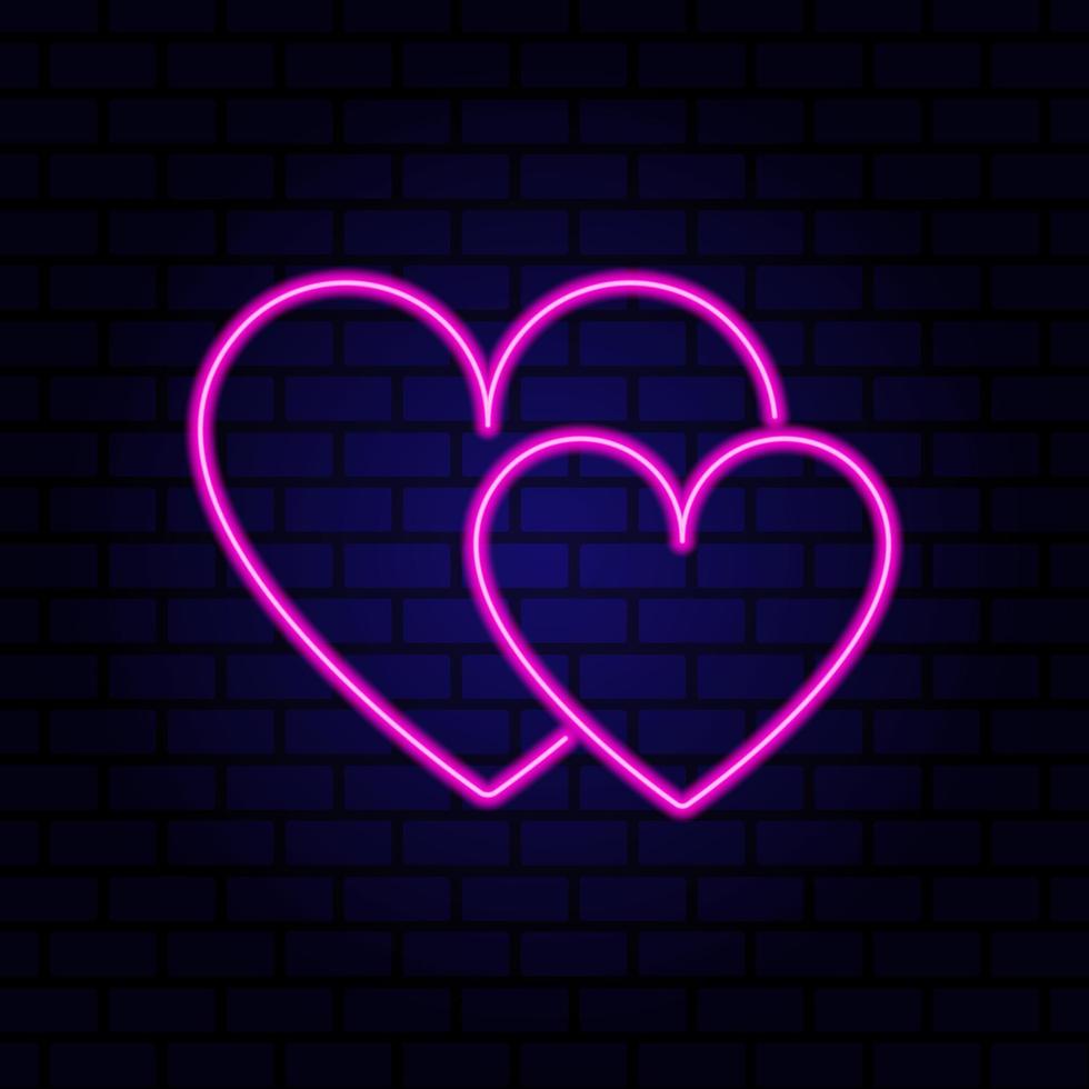 Two neon lovers heart. Vector illustration.