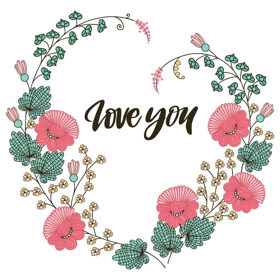 floral heart with love you lettering for valentines day vector