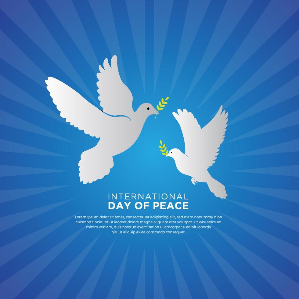 Simple Peace Day background with dove and sunburst.  International Day of Peace vector illustration