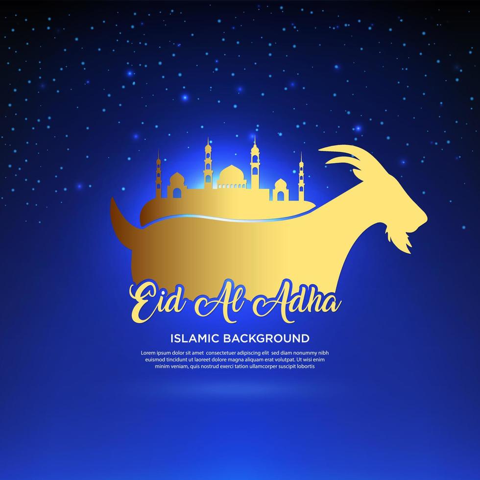 Eid al adha background design with mosque and goat vector