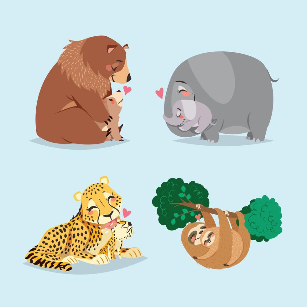 Mother's Day Animal Characters Concept Set vector